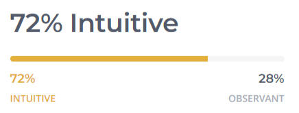 Intuitive individuals are very imaginative, open-minded, and curious. They value originality and focus on hidden meanings and distant possibilities.